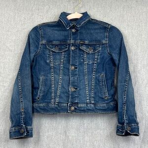 VTG Polo Ralph Lauren Cropped Denim Trucker Jean Jacket Sz 12 Distressed Western
